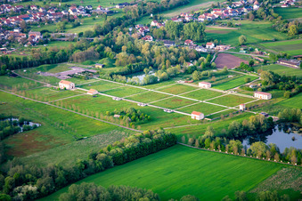 European Cultural Park Bliesbruck-Reinheim Information Center with Roman Tavern, Gallo-Roman Villa of Reinheim and Keltscher Farm in the district Reinheim in Gersheim in the state Saarland, Germany seen from above
