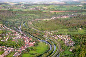Saar and canal from the west in Sarreinsming in the state Moselle, France