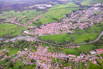 Aerial view of Confluence of the Albe and Saar in Sarralbe in the state Moselle, France