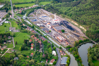 Aerial view of Rue Ernest Solvay industrial estate in Willerwald in the state Moselle, France