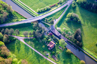 Aerial view of Ecluse N° 15Vibersviller on the Canal des Houillères de la Sarre in Vibersviller in the state Moselle, France