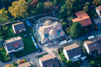 Aerial view of Building materials dealer's stronghold in the district Schluttenbach in Ettlingen in the state Baden-Wuerttemberg, Germany