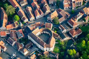 Aerial view of Old town with Château de Fénétrange in Fénétrange in the state Moselle, France