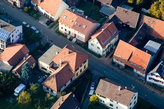 Long Street in the district Schluttenbach in Ettlingen in the state Baden-Wuerttemberg, Germany seen from a drone