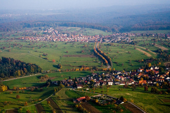 Aerial view of From the northwest in the district Schöllbronn in Ettlingen in the state Baden-Wuerttemberg, Germany