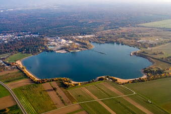 Aerial view of Epple Lake in the district Silberstreifen in Rheinstetten in the state Baden-Wuerttemberg, Germany