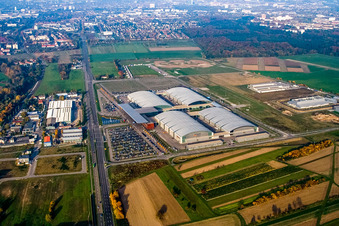 Aerial view of New Trade Fair, DM Arena in the district Forchheim in Rheinstetten in the state Baden-Wuerttemberg, Germany