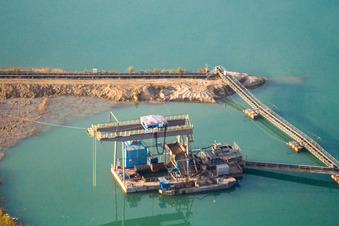Aerial photograpy of Floating dredger in Hagenbach in the state Rhineland-Palatinate, Germany