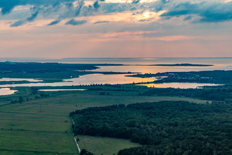 Aerial view of Sunset over the outflow of the Peenestrom in Peenemünde in the state Mecklenburg-Western Pomerania, Germany