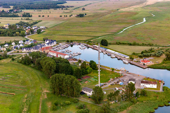 Aerial view of Stralsund Waterways and Shipping Office / Base Karlshagen at the Yacht and Fishing Port Karlshagen in Karlshagen in the state Mecklenburg-Western Pomerania, Germany