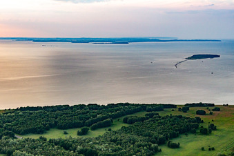 Aerial view of View over island station 19 measuring tower to Rügen in the district Thiessow in Mönchgut in the state Mecklenburg-Western Pomerania, Germany