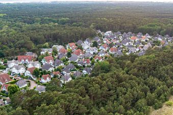 Thatched roof settlement of the holiday apartment Dünenresidenz in Peenemünde in the state Mecklenburg-Western Pomerania, Germany