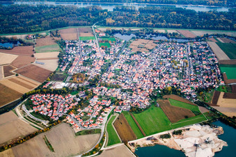 Overview of the town between the lake and the Rhine from the west in Leimersheim in the state Rhineland-Palatinate, Germany