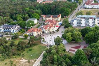 Aerial view of Beach forecourt with open-air stage in Karlshagen in the state Mecklenburg-Western Pomerania, Germany