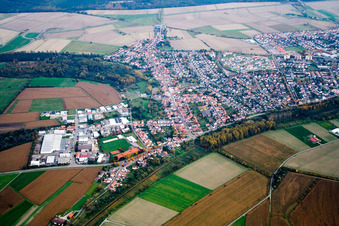 Aerial view of Commercial ring in the district Hochstetten in Linkenheim-Hochstetten in the state Baden-Wuerttemberg, Germany