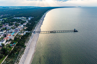 Aerial photograpy of Pier with diving gondola Zinnowitz in Zinnowitz in the state Mecklenburg-Western Pomerania, Germany