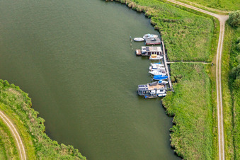 Aerial view of Jetty at the fishing harbor at Loddiner Höft in Loddin in the state Mecklenburg-Western Pomerania, Germany