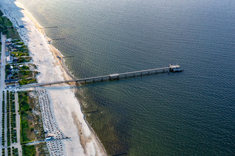 Aerial view of Pier Bansin in the district Bansin in Heringsdorf in the state Mecklenburg-Western Pomerania, Germany