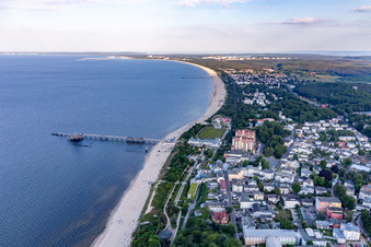 Baltic Sea beach to Swinoujscie from the northwest in Heringsdorf in the state Mecklenburg-Western Pomerania, Germany