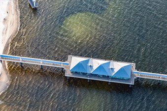 Middle platform of the pier Heringsdorf: longest illuminated pier with restaurant in Heringsdorf in the state Mecklenburg-Western Pomerania, Germany