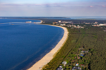 Ahlbeck border beach and Swinoujscie Baltic Sea port in the district Ahlbeck U in Heringsdorf in the state Mecklenburg-Western Pomerania, Germany