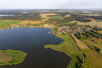 Village on the shore of Lake Balmer with Böhmke Island in Benz in the state Mecklenburg-Western Pomerania, Germany