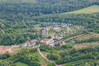 Aerial photograpy of SeeCamping Zittau Mountains at Olbersdorfer Lake in Olbersdorf in the state Saxony, Germany