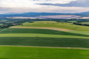 Aerial view of Polish open-cast lignite mine from the northwest in the district Drausendorf in Zittau in the state Saxony, Germany