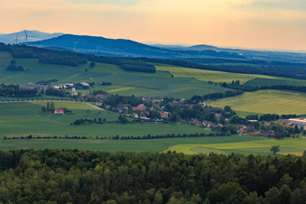 Village view from the east in the district Friedersdorf in Markersdorf in the state Saxony, Germany
