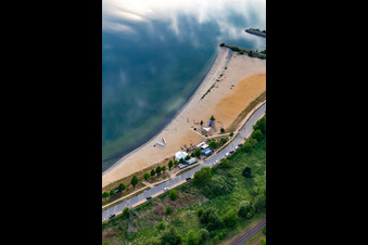 North-east beach promenade of Lake Berzdorf with beach bar Görlitz in the district Deutsch Ossig in Görlitz in the state Saxony, Germany