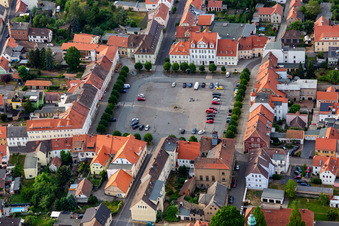 Market square from the south in Ostritz in the state Saxony, Germany