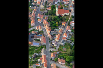 Aerial view of Church of the Assumption of Mary in Ostritz in the state Saxony, Germany