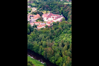 Aerial view of Nunnery St. Marienthal in the district Marienthal in Ostritz in the state Saxony, Germany