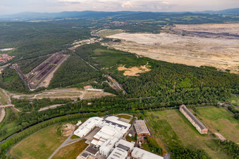Aerial view of Coal dumps at the open-cast lignite mine "PGE Górnictwo i Energetyka Konwencjonalna Oddział Kopalnia Węgla Brunatnego Turów in Bogatynia in the state Lower Silesia, Poland
