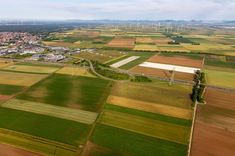Development of the northern extension of the Speyer Valley industrial estate from the east in Rülzheim in the state Rhineland-Palatinate, Germany