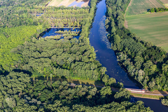 Oblique view of Pumping station Sondernheim on the Michelsbach in the district Sondernheim in Germersheim in the state Rhineland-Palatinate, Germany