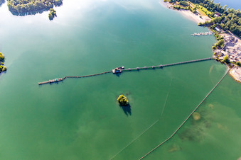 Floating dredger and Giesen quarry lake in the district Liedolsheim in Dettenheim in the state Baden-Wuerttemberg, Germany