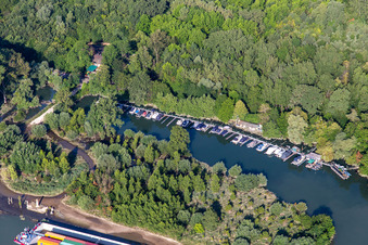 Aerial view of Marina on the Leimersheimer Altrhein in Leimersheim in the state Rhineland-Palatinate, Germany