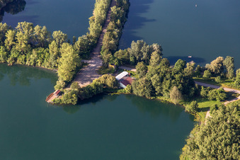 Roman ship Losurioa Rhenana and Anglerheim Neupotz on the Old Rhine near Neupotz in Neupotz in the state Rhineland-Palatinate, Germany