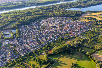 Aerial view of From the southeast in the district Neuburgweier in Rheinstetten in the state Baden-Wuerttemberg, Germany