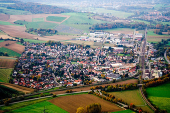 Aerial view of Town from the south in Meckesheim in the state Baden-Wuerttemberg, Germany
