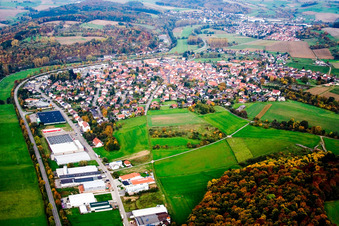 Town from the southwest in Eschelbronn in the state Baden-Wuerttemberg, Germany