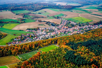 Town from the southwest in the district Mönchzell in Meckesheim in the state Baden-Wuerttemberg, Germany