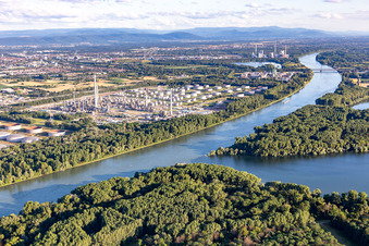 Aerial photograpy of Upper Rhine mineral oil refinery in the district Knielingen in Karlsruhe in the state Baden-Wuerttemberg, Germany