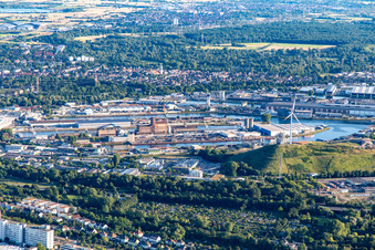 Rhine harbor Karlsruhe from the north in the district Mühlburg in Karlsruhe in the state Baden-Wuerttemberg, Germany