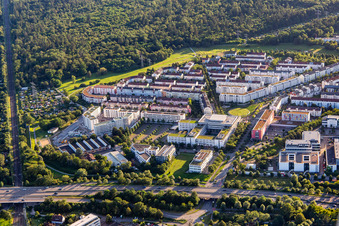Aerial view of From the north in the district Oberreut in Karlsruhe in the state Baden-Wuerttemberg, Germany