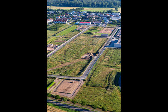 Aerial view of Expansion area of the Interpark commercial area in Offenbach an der Queich in the state Rhineland-Palatinate, Germany