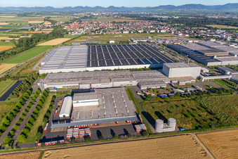 Aerial view of Tricor Packaging & Logistics AG in Offenbach an der Queich in the state Rhineland-Palatinate, Germany