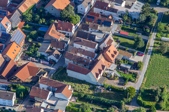 Badstubgasse in Zeiskam in the state Rhineland-Palatinate, Germany from the plane