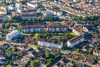 Aerial view of Geschwister-Scholl-Straße in Germersheim in the state Rhineland-Palatinate, Germany